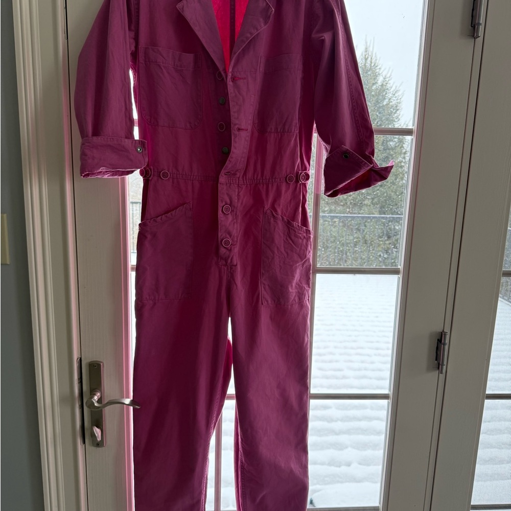 Pistola Pink Jumpsuit with Ribbed Texture and Zipper Closure